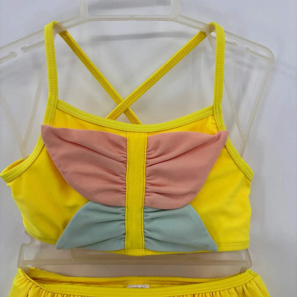 Cat & Jack Butterfly Swimsuit Kids 5T Yellow Ruffle Two Piece Bikini Summer Pool